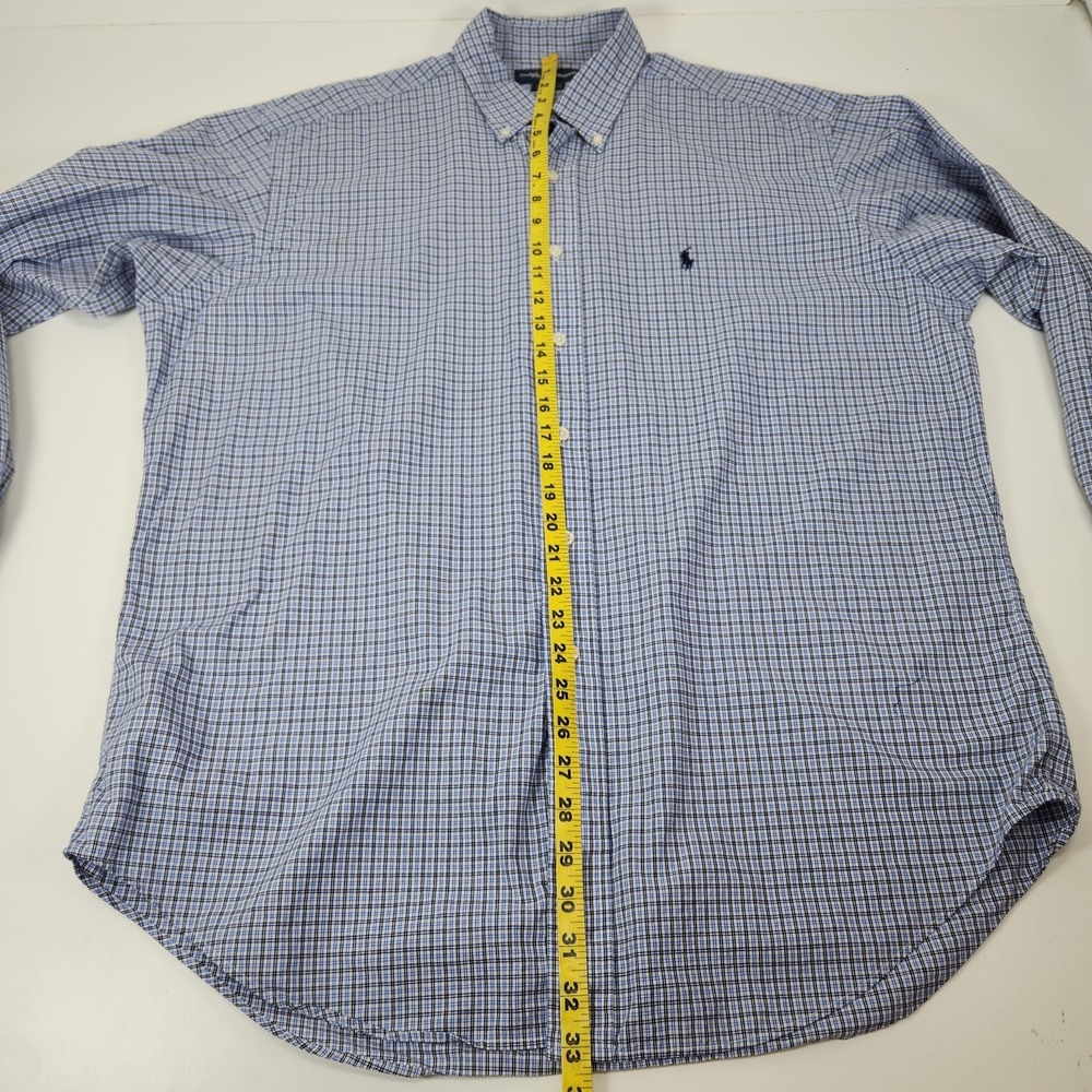 Polo Ralph Lauren Yarmouth Mens 16.5 32/33 Button Shirt Long Sleeve Blue Check - Picture 8 of 9